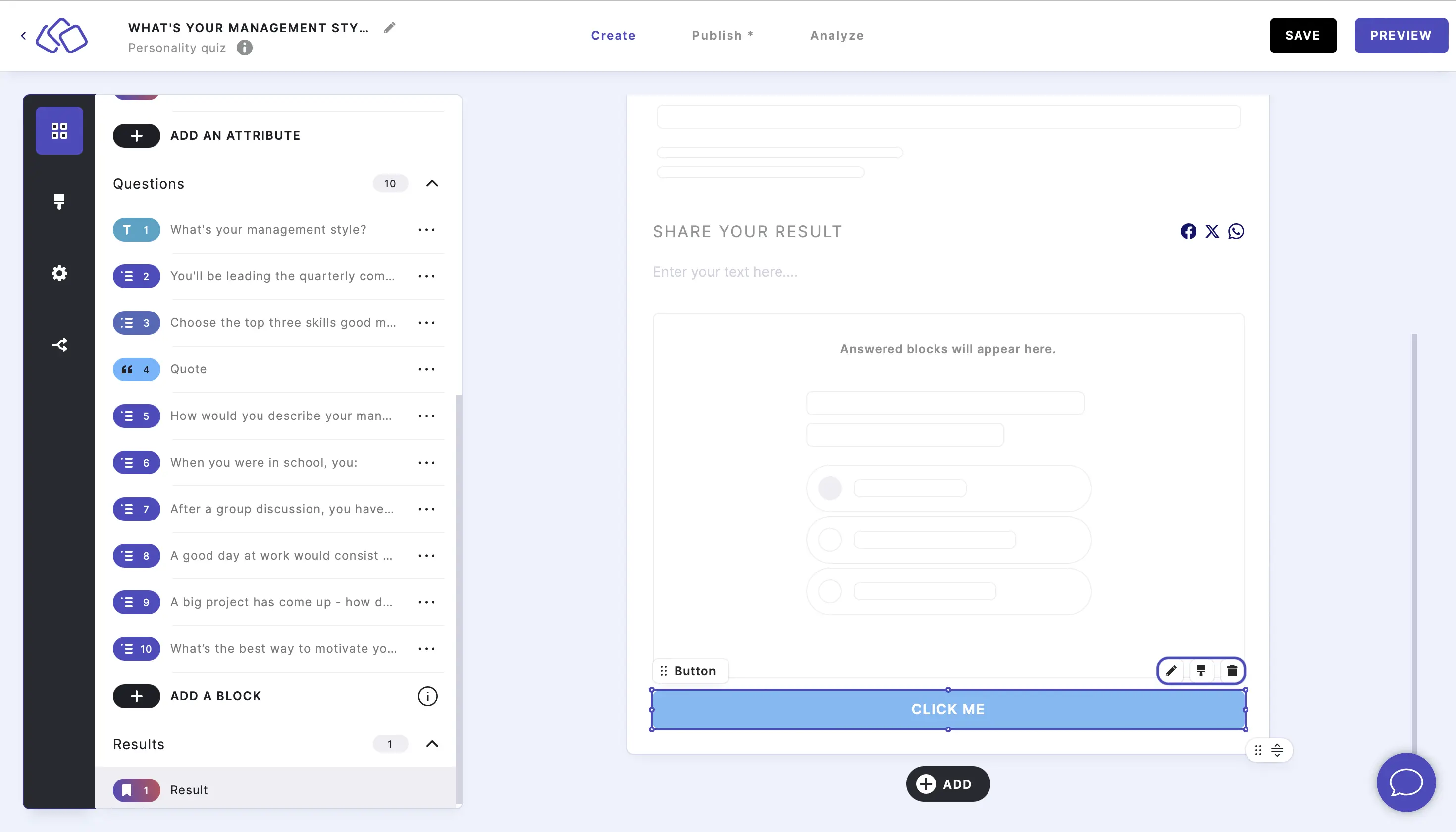 personality result edit blocks